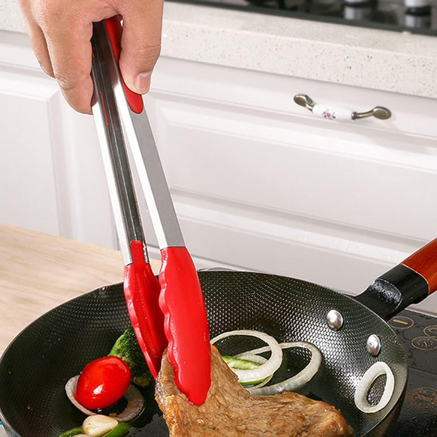 Heatunk Premium Set of 4 Non-Slip Stainless Steel Kitchen Tongs with Locking Clip - 7 Inch Length, Ideal for Cooking, BBQ, Serving - Heat Resistant and Food Grade