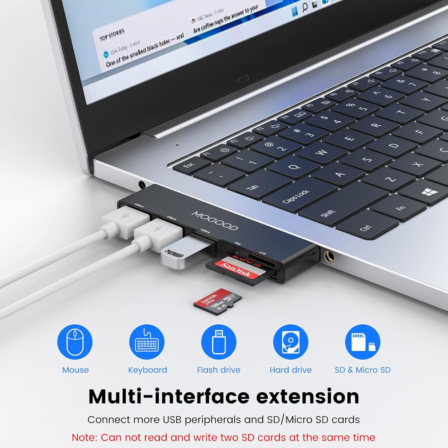 MOGOOD USB Hub 5 in 1 Multiport USB Adapter Docking Station with 1&times;USB 3.0, 2&times;USB 2.0, SD/TF Card Reader,For Laptop, Keyboard, Mouse, Macbook Air, Mac Pro, Imac, Surface Pro, Flash Drive, Mobile HDD image number 4