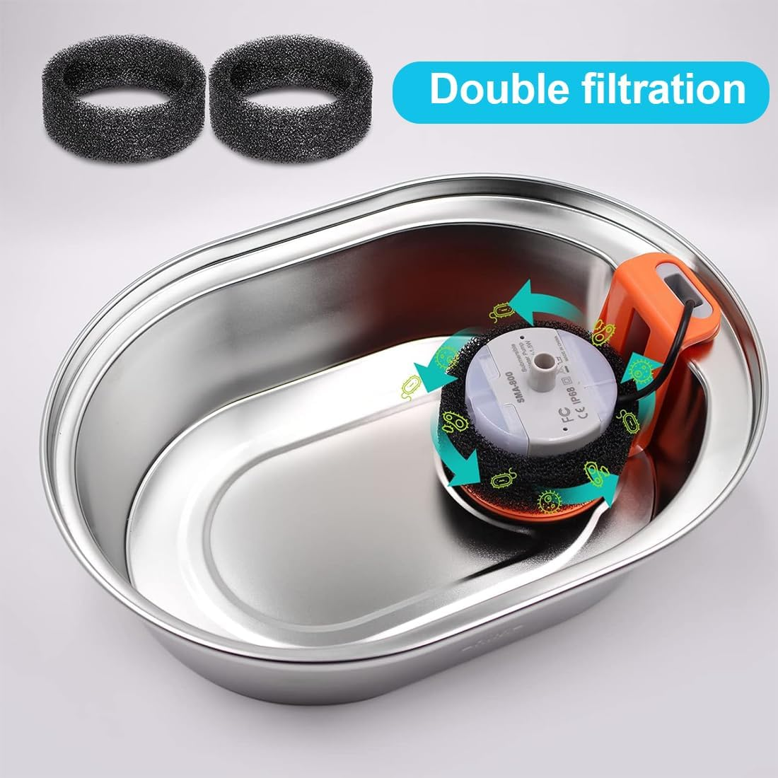 4+4 Pieces Filter for Cat Fountain, Replacement Filter Suitable with Carbon Filter and Foam Filter, for 2L/3.2L/4L Stainless Steel Drinking Fountain for Cats and Dogs, Cat Fountain Filter, Filter Cat image number 3