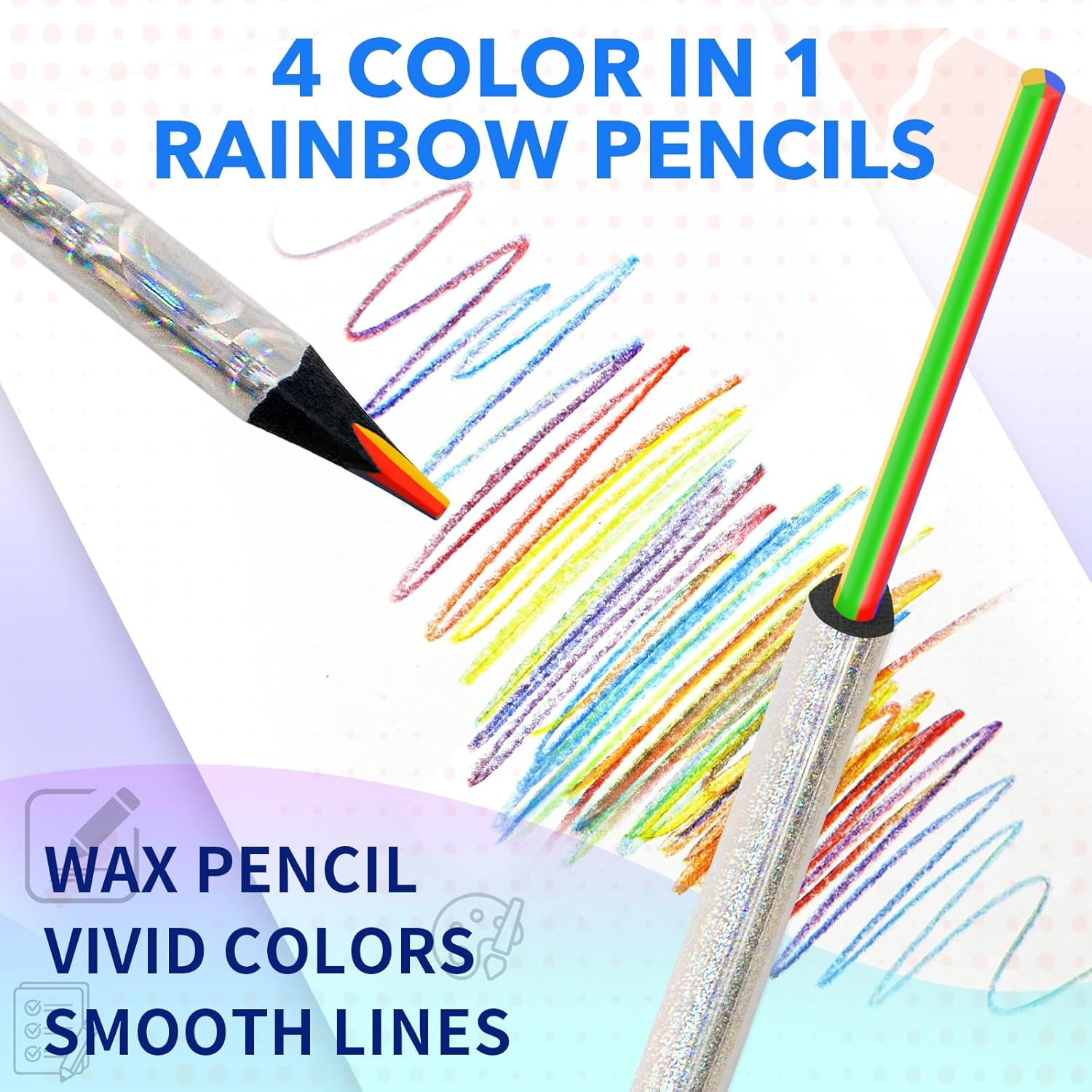 Theast 30 Rainbow Colored Pencils, 4 Colors in 1 Rainbow Pencil for Kids, Multicolor Pencil for Adults, Triangle Pencil for Party Bags, Glitter Art Supplies, Pre-Sharpened image number 1