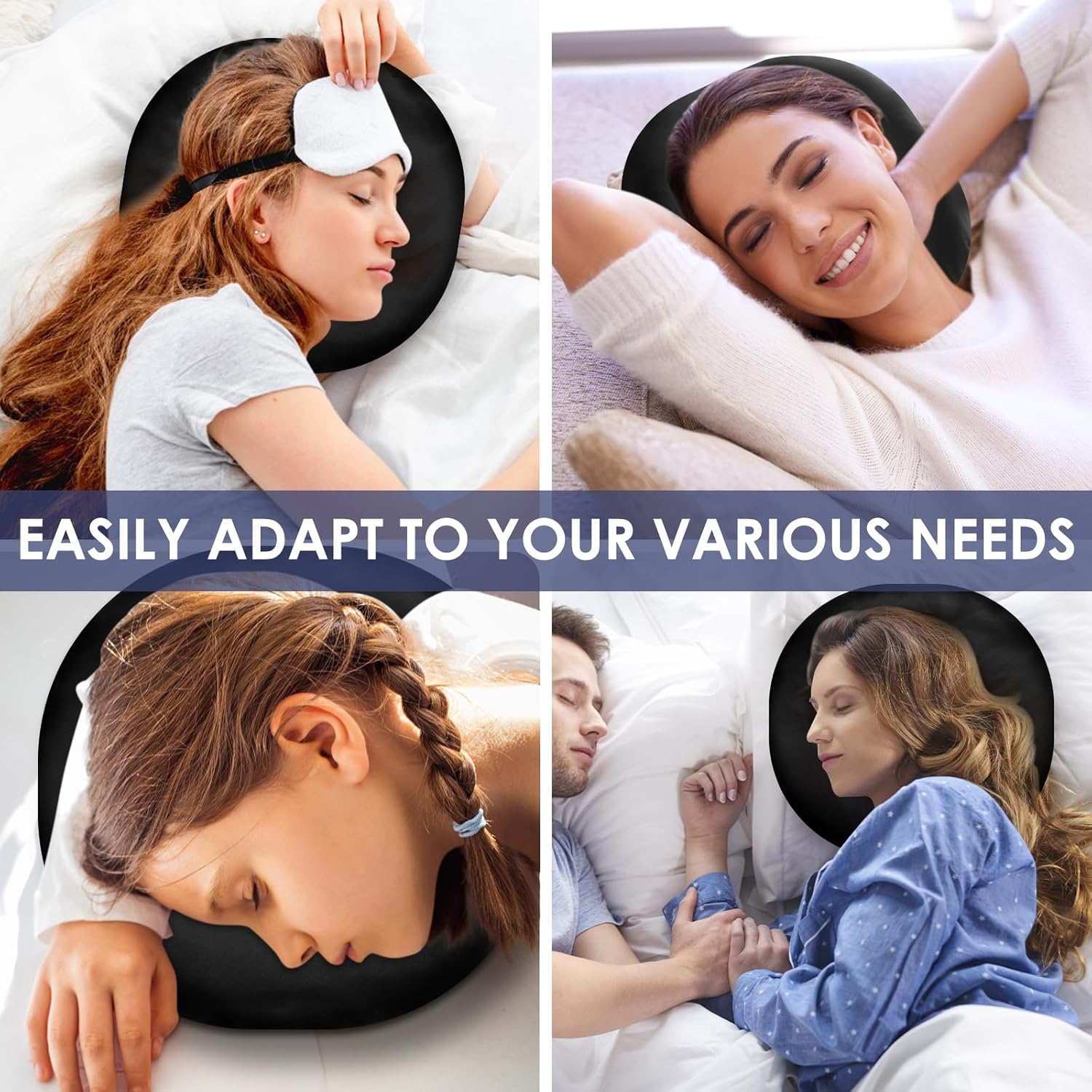 Ear Piercing Pillow Comfortable round Donut Shape Pillow with Ear Hole and Detachable Pillowcase Soft Filling for Side Sleepers.(Black) image number 3