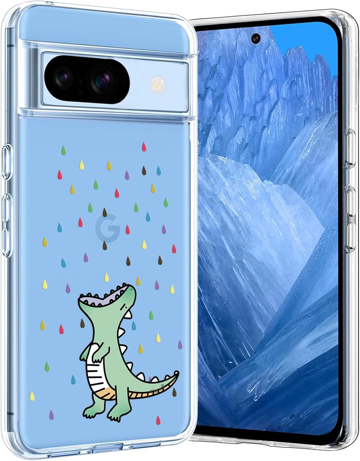 Unov Case Compatible with Pixel 8A Case Clear with Design Soft TPU Shock Absorption Slim Embossed Pattern Protective Back Cover for Pixel 8A (Rainbow Dinosaur) - Flower Bouquet image number 2