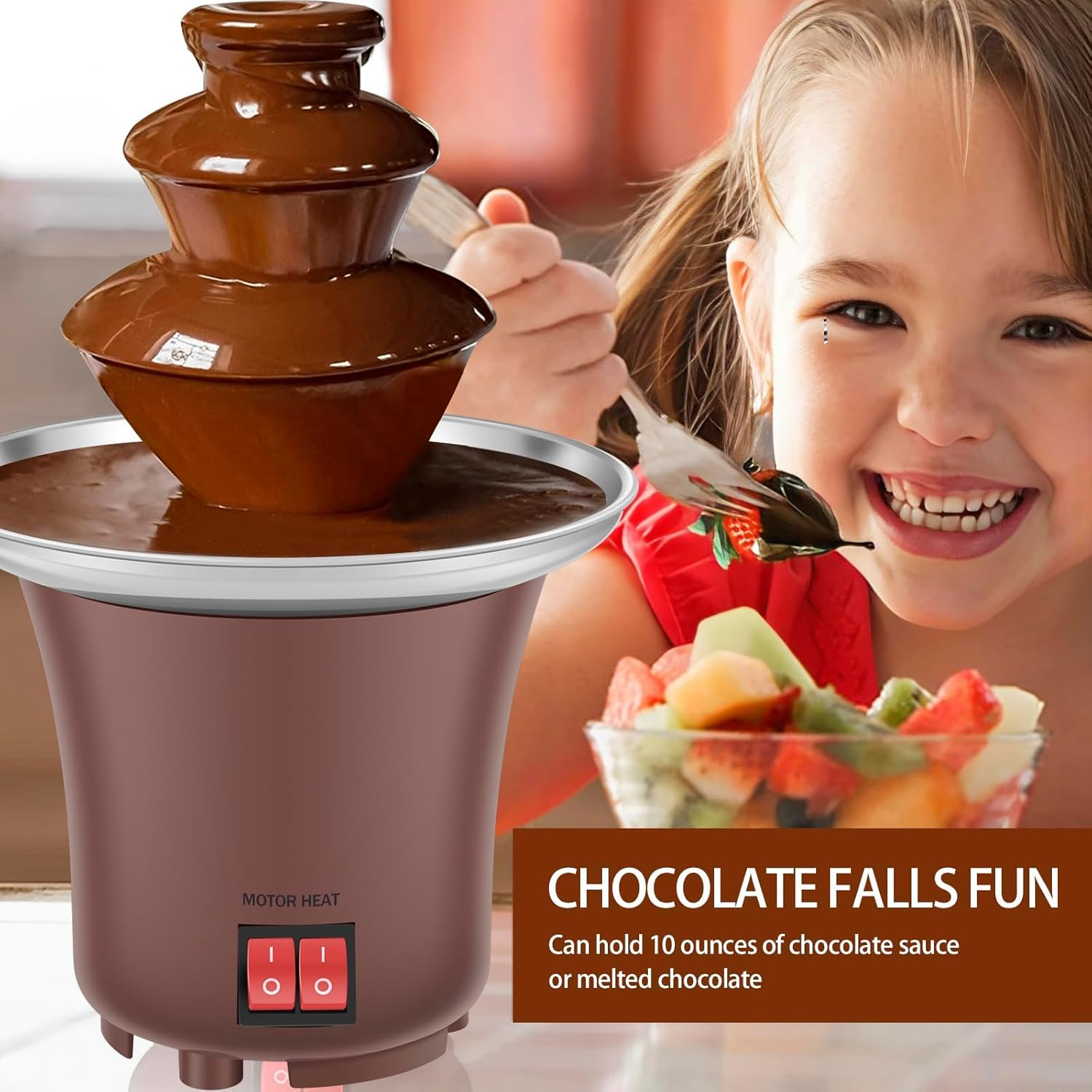 Electric Chocolate Fountain Machine，3 Layer Cheese Fountain Machine，Hold 10Oz Chocolate Fondue Fountain，Stainless Steel Cheese Fountain Melting Machine，Auto off Household Chocolate Fountain for Candy