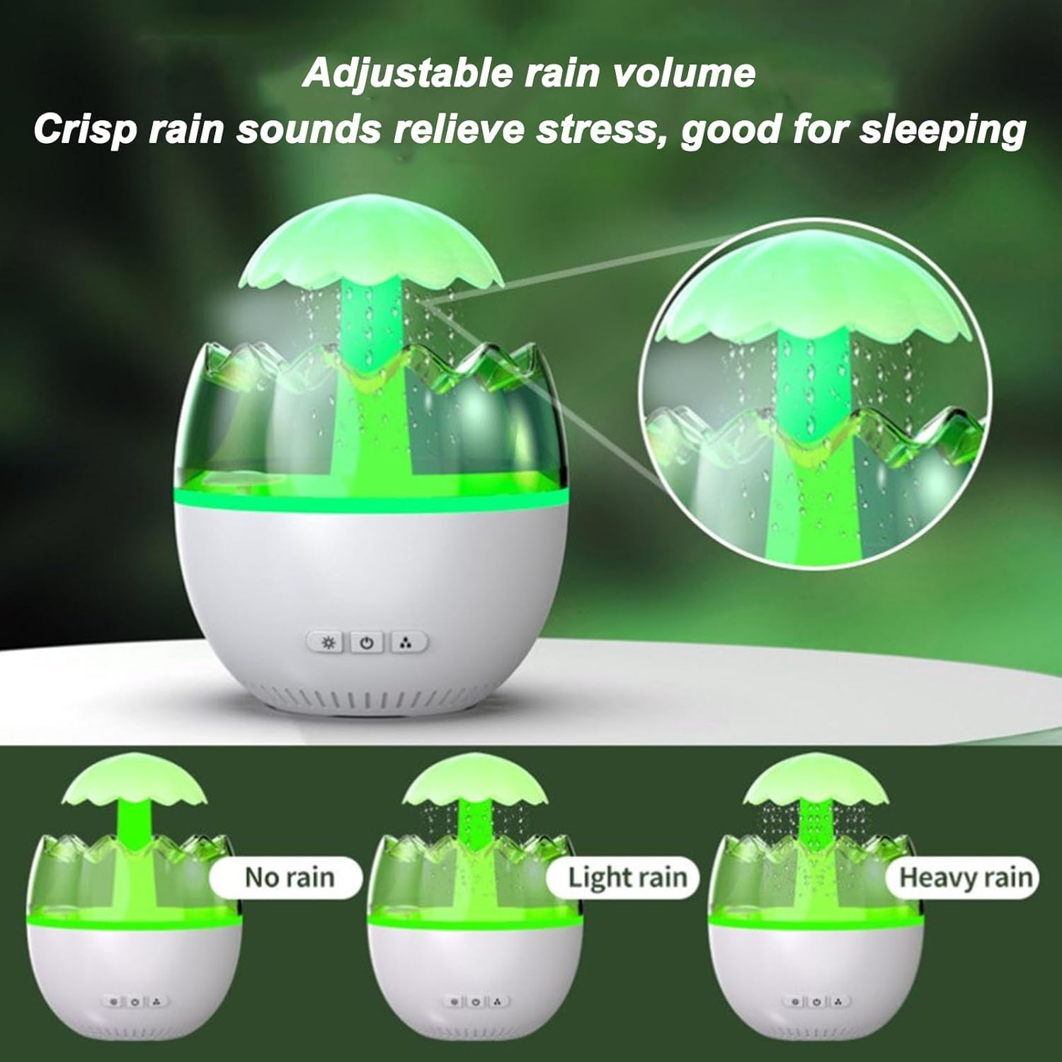 Water Drip Air Humidifier, 450Ml White Noise Colorful Night Light 5H Timing Scent Air Machine, Eggshell Adjustable Rainfall Aromatherapy Diffuser for Bedroom image number 2