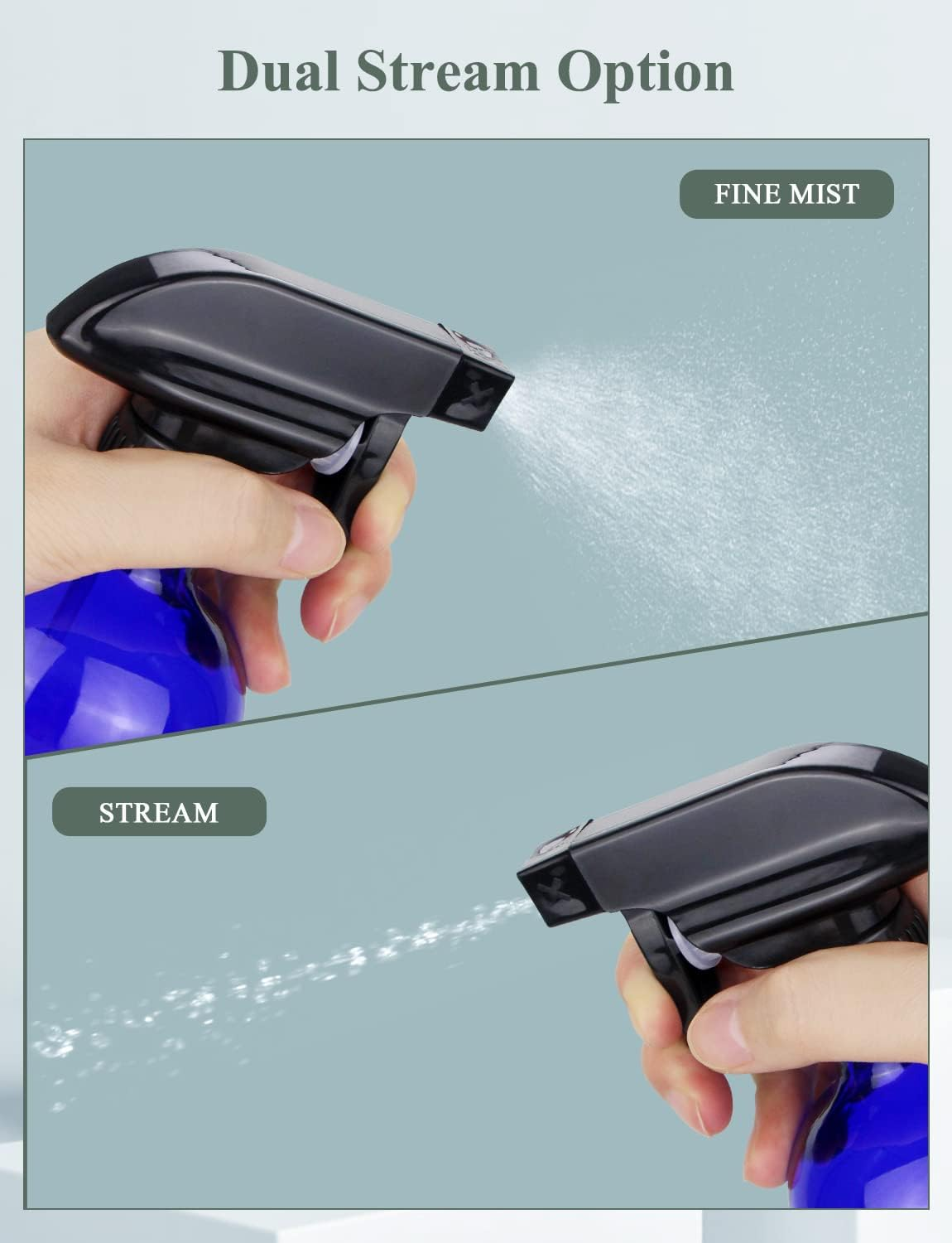 Wedama Glass Spray Bottle, 2 Pack Blue 16 Oz Glass Spray Bottles for Cleaning Solutions and Essential Oils, Refillable Empty Spray Bottle with Adjustable Nozzles for Alcohol, Plant and Hair Care image number 6