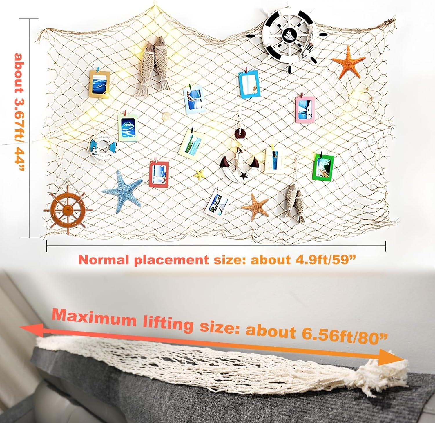 2 Pack Fish Net Decorations for Party, Natural Cotton Hawaiian Party Fishing Net Decorative, Nautical Themed Cotton Fishnet under the Sea Pirate Ocean Beachhalloween Decor - 2Pack-Green image number 7