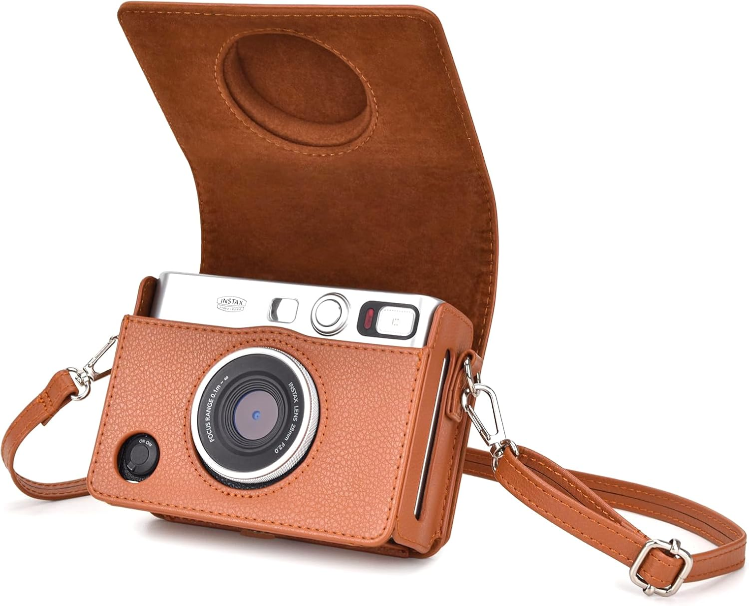 Rieibi Mini EVO Case - Vintage PU Leather Protective Case for Fuji Instax Mini EVO Instant Camera - Removable Case with Adjustable Shoulder Strap Battery Charging Port - Black