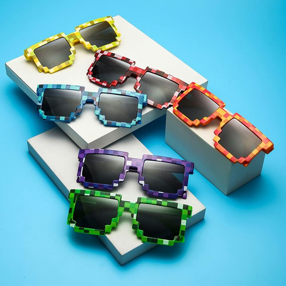 24 Pack Pixel Sunglasses, Miner Party Favors Sunglasses Retro Gamer Sunglasses Pixeled Eye Glasses for Kids Adults image number 1