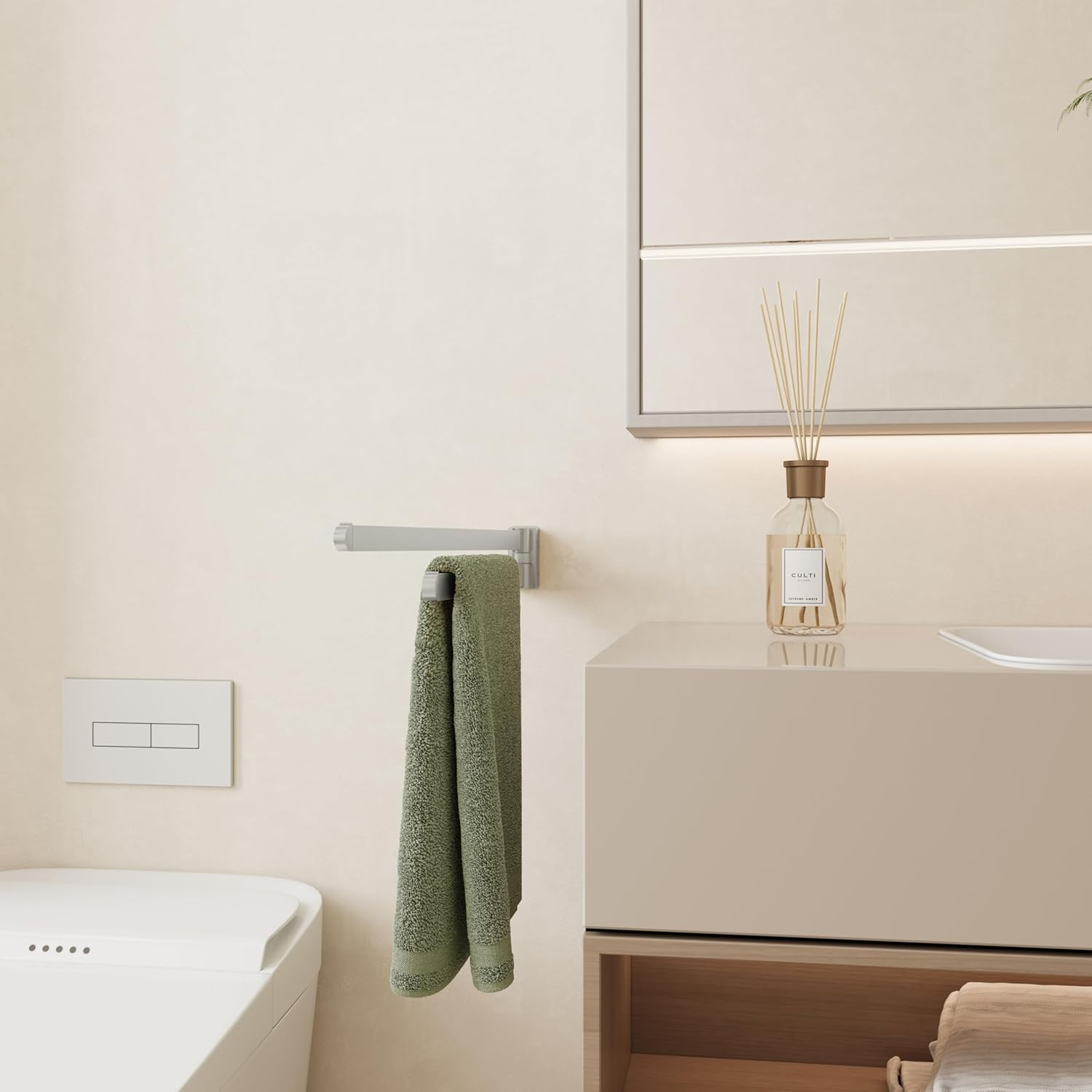 Swivel Towel Bar Brushed Nickel,Two Arms 18 Inches Wall Mount Towel Hanger Holder for Bathroom Organizer - Black image number 3