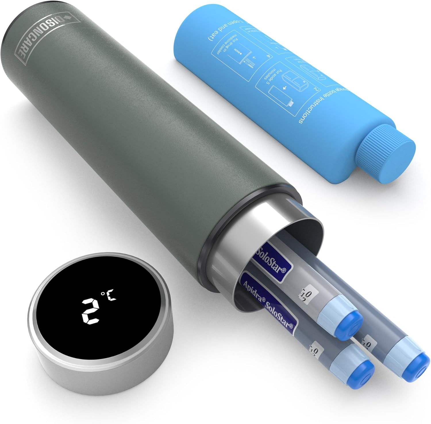DISONCARE 60H 3 Pens Insulin Cooler Travel Case Temp Display