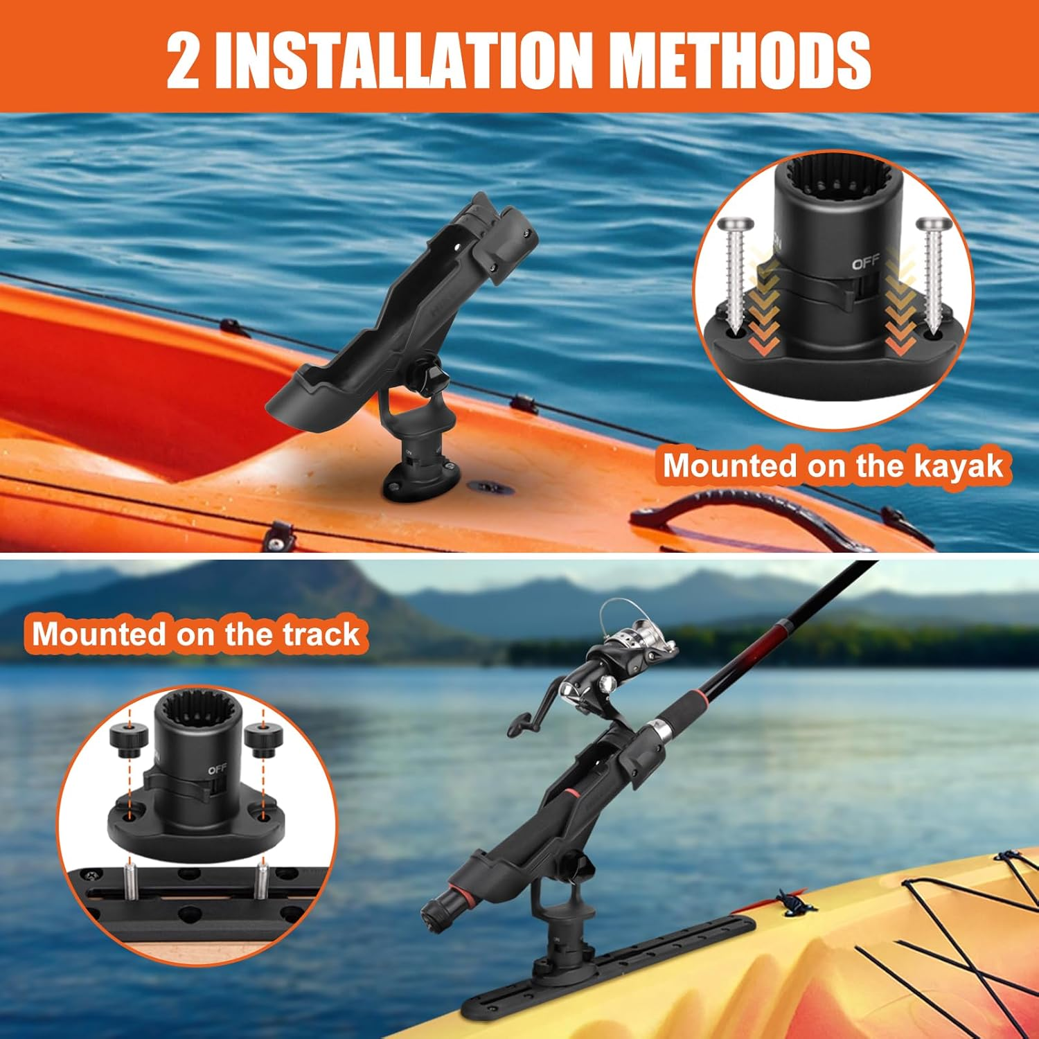 Hikeen Kayak Fishing Rod Holder, Fishing Boat Rod Holder with T-Shaped Screw Mounted on the Rail or Kayak, Fishing Boat, 360 Degree Adjustable Fishing Pole Holders, 1 Pack image number 5