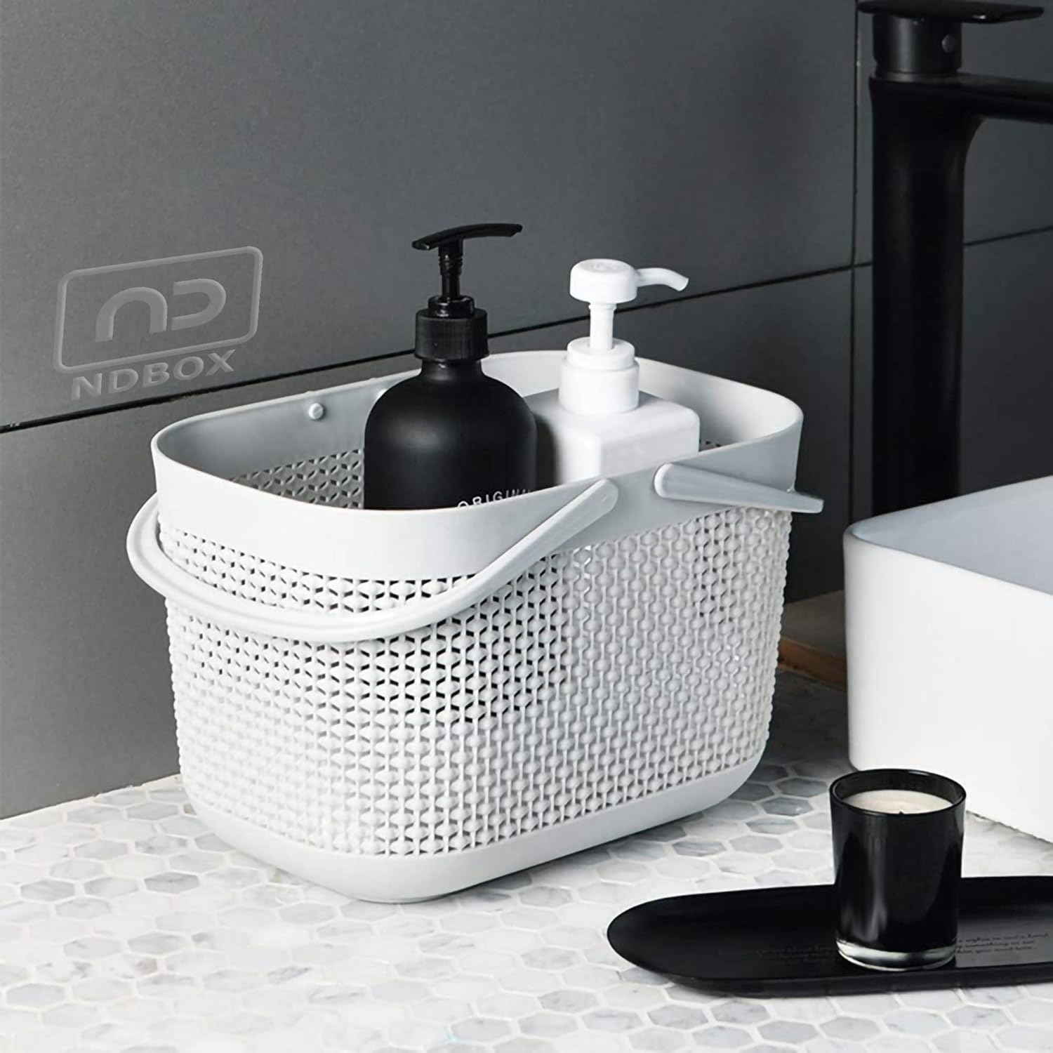 NDBOX 2Pcs Bathroom Storage Basket with Handles | Cleaning Caddy | Plastic Shower Storage | Shelf Organisers Basket | Multipurpose Cleaning Storage Caddy image number 6