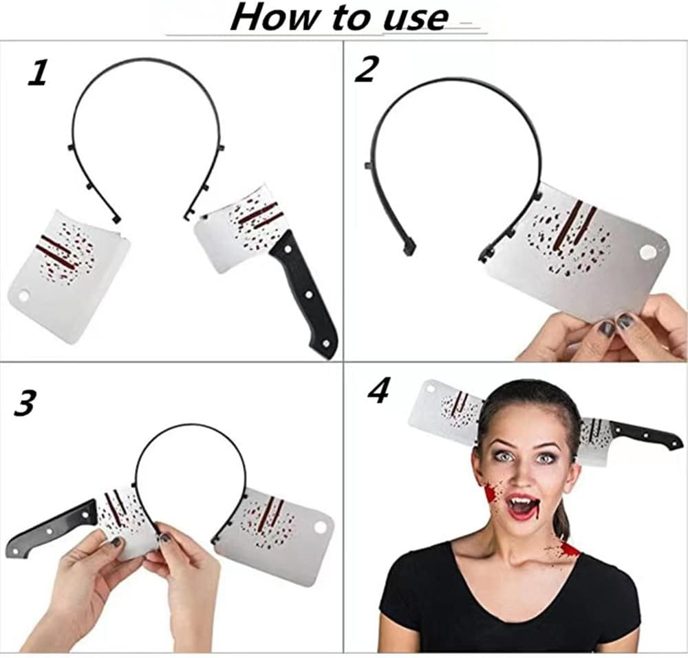Sweenaly Knife Headband Bloody Cleaver Headband Bloody Horror Props Funny Accessory Halloween Cosplay（Kitchen Knife） image number 5