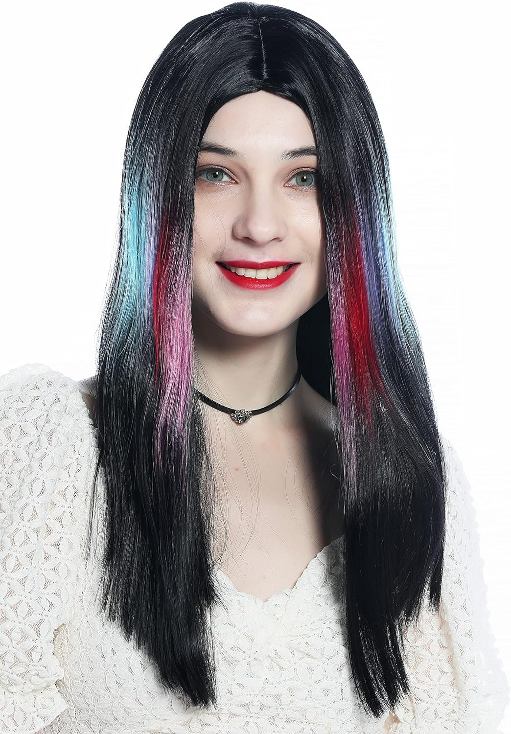 WIG ME up - DW3314A-YP1B/1137 Women'S Wig Long Straight Middle Parting Black and Colorful Strands