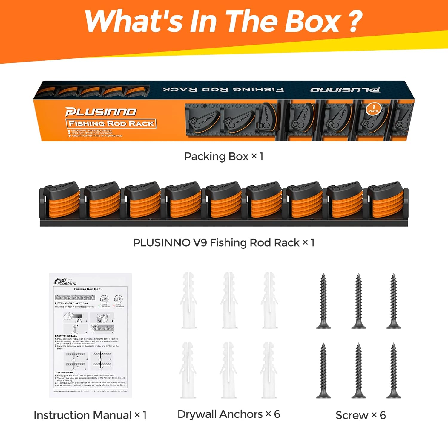 PLUSINNO V9 Vertical Fishing Rod Holders, Wall Mounted Fishing Pole Holders, Fishing Rod Rack Holds up to 9 Rods or Combos, Fishing Rod Holders for Garage, Fits Most Rods of Diameter 3-19Mm image number 2