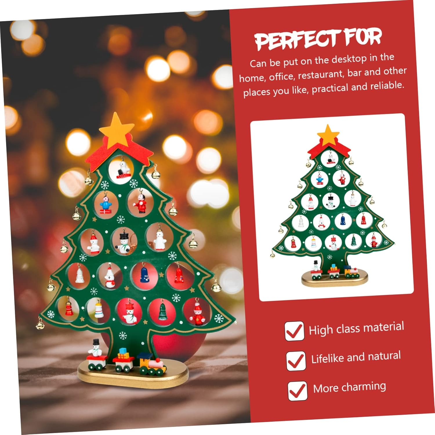 Mini Christmas Tree Foot Wooden DIY Xmas Craft Unique Festival Scene Decor Ornament Christmas Trees Lights