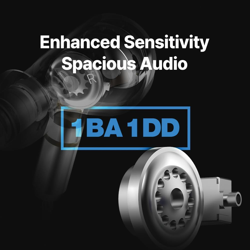 AZLA ARES Clear &ndash; Gaming Earbuds with Mic for FPS, Iems for Gaming &ndash; 1DD+1BA Dual Drivers, Detachable MMCX, Kevlar Cable &ndash; Headphones with Mic Compatible with PS5, Xbox, Nintendo Switch, PC