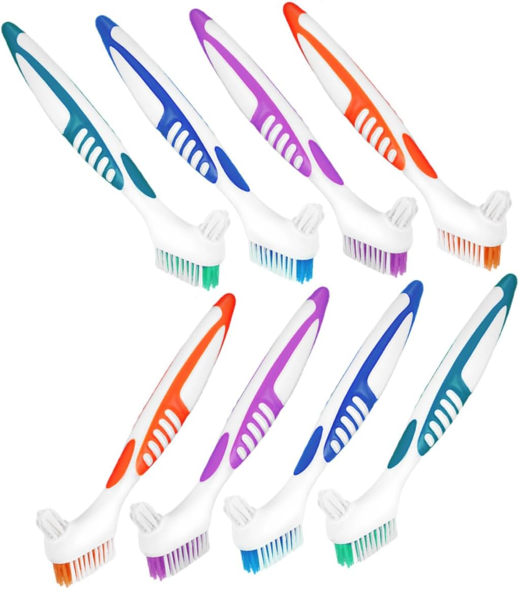 PENIKOKO 8Pcs Double-Sided Denture Cleaning Brushes for Braces and Soft Toothbrush in Blue Green Purple Orange Portable Travel Oral Hygiene Tool image number 5