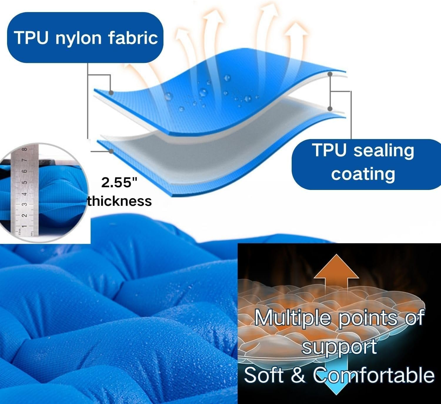 Windhike Naturehike Inflatable Double Camping Sleeping Pad, Ultralight Durable 2.55" Thickness Camping Mattress, Compact Air Mat for Hiking, Traveling, Backpacking&Outdoor (Blue) image number 4