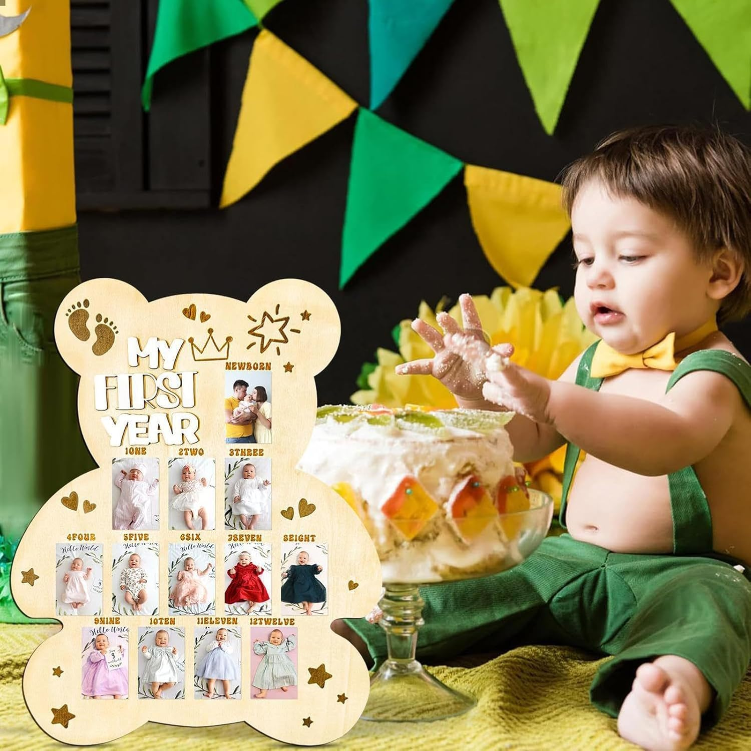 Baby Photo Board | Cute Baby Picture Frame | Wood Kids Growth Picture Display Board for New Parents Enthusiasts Photographers Family Reunion First Birthday Travel - Bath Bottle image number 7