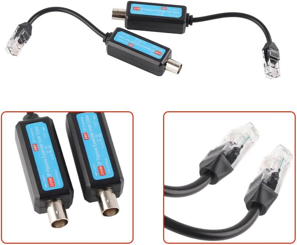 IP Passive Extender Ethernet over Coax, Passive IP Network Coaxial Transmitter Receiver Extender for IP NVR Camera image number 3