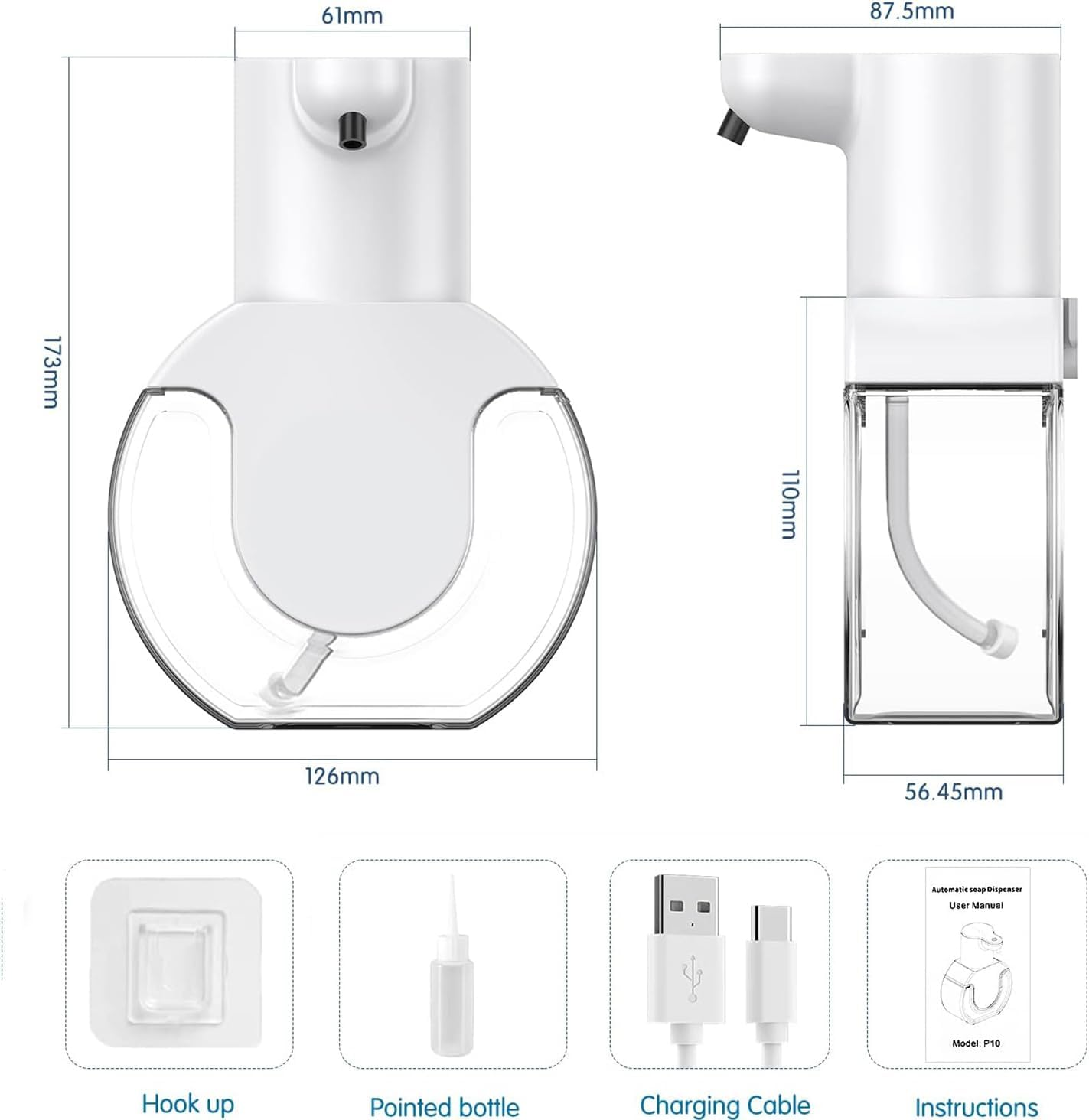 Automatic Foam Soap Dispenser, 420ML Infrared Hand-Free Touchless Soap Dispenser, Dish Liquid Shampoo Rechargeable Auto Hand Soap Dispenser (Foam Soap) - Liquid image number 5