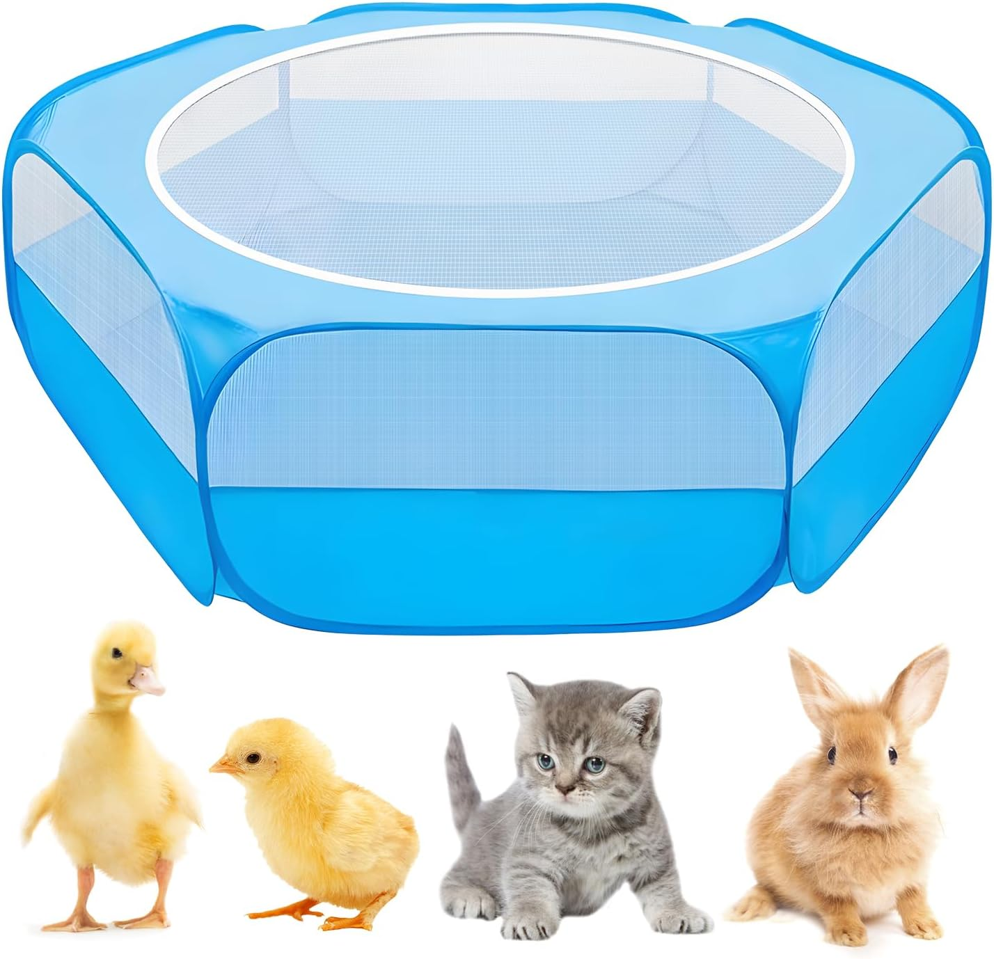 UWE Small Animal Playpen, Chicken Brooder Box with Cover Top, Portable Outdoor Exercise Pet Cage Tent, Waterproof Breathable Pet Playpen Indoor for Chick Ktiien Bunny Hamster Guinea Pig, Black