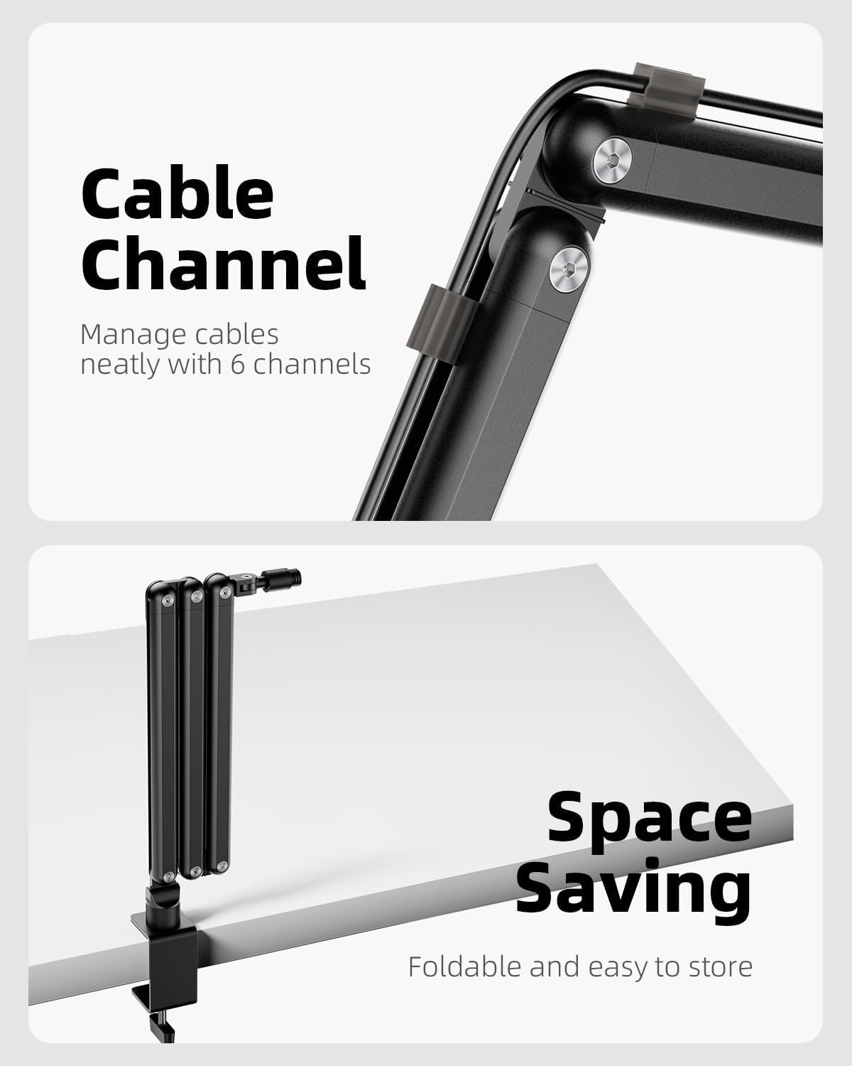Mic Arm, Low Profile Microphone Arm Stand with Desk Mount Clamp, Boom Arm with Cable Management, Adjustable Mic Stand for Mics up to 3LB, 3/8'' 5/8'' Adapter for Podcast, Gaming, Streaming image number 6