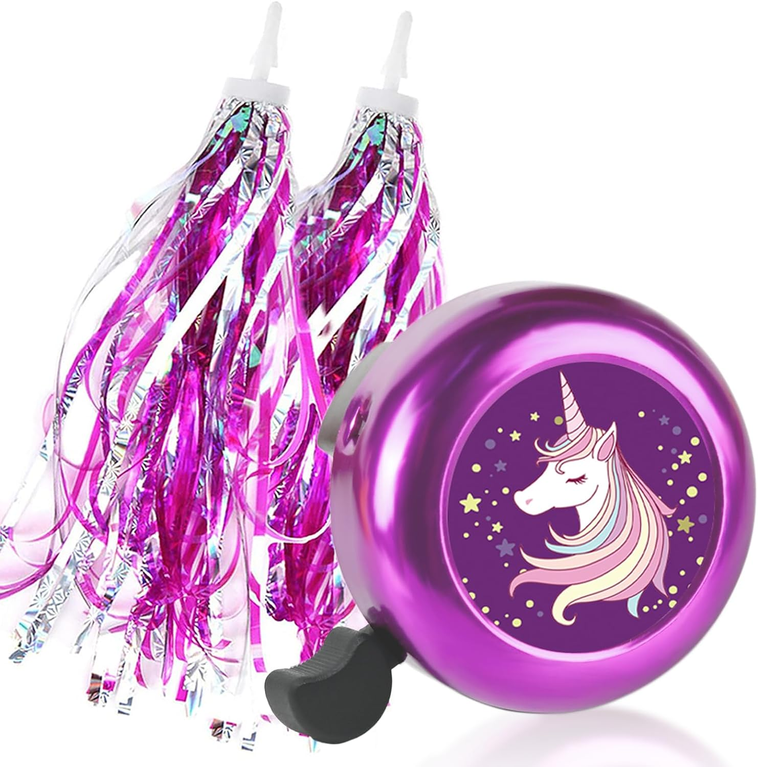 Kids Bike Bell with 2 Pcs Bike Streamers for Girls, Bicycle Pinwheel for Boys Girls Cute Children'S Bike Accessories