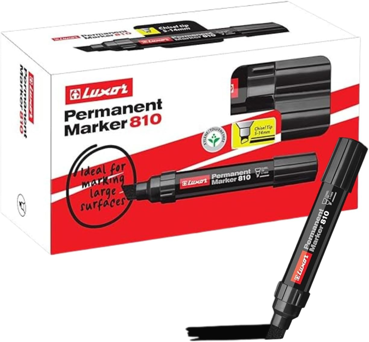 Luxor Jumbo Permanent Marker, Black Ink, 1 X 6 Pack (6 Markers) | Chisel Tip | Eco-Friendly, Xylene & Toluene Free | Thick Marker for School, Home & Office