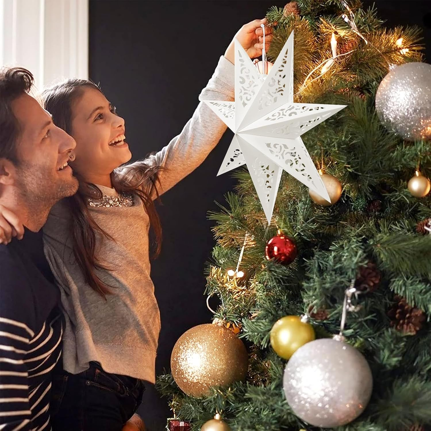 Zerodeko Star Shaped Paper Lampshade, 17. 71 Inch White Hollow Out Decorative Cover Paper Star Lantern for Bedroom, Party, Festival, and Holiday Decor image number 1