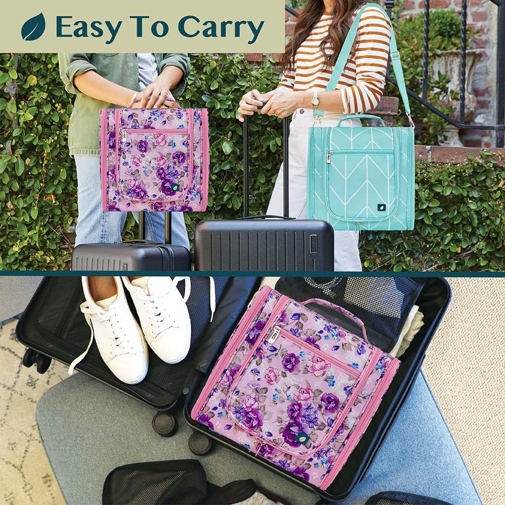 PAVILIA Extra Large Toiletry Bag Travel Bag for Women Men, Hanging Cosmetic Organizer, Water Resistant Makeup Bag for Accessories Toiletries, Travel Essentials Kit (Floral Pink) image number 1