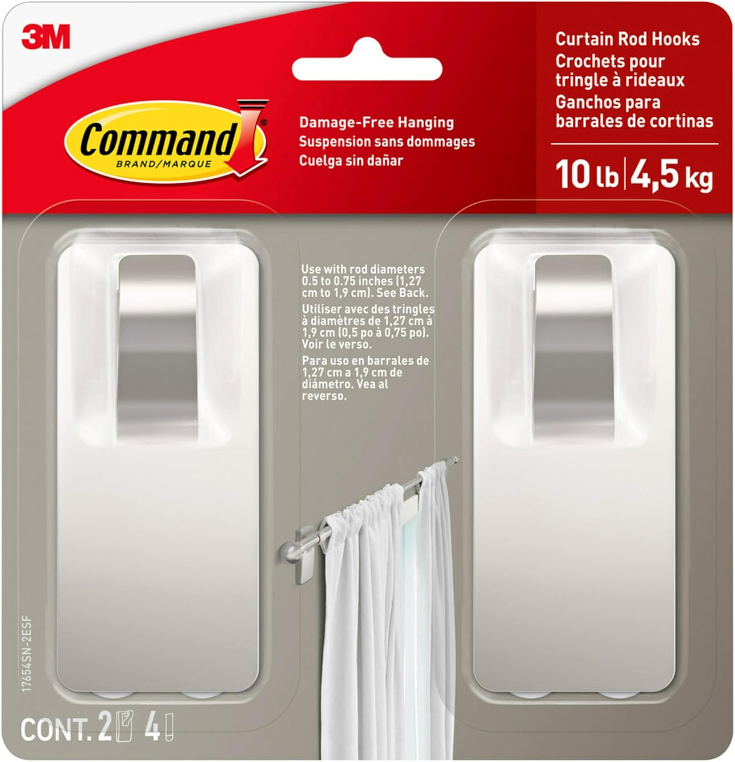 Command 17654SN-2ESF Hooks, Large, Satin Nickel image number 3