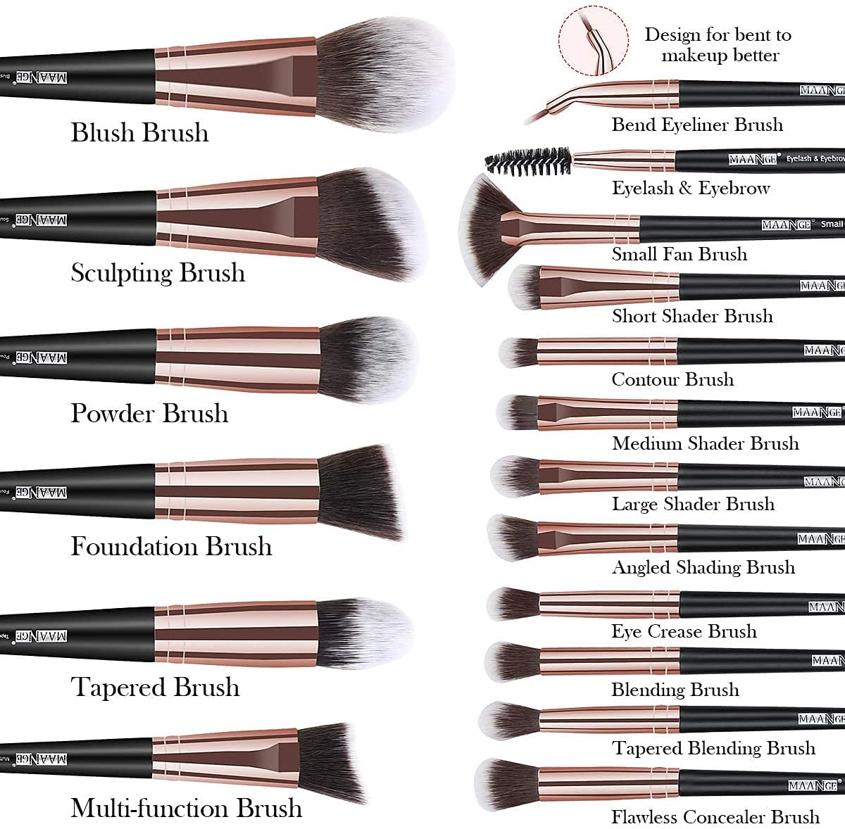 Makeup Brushes, 18 Pcs Professional Premium Synthetic Makeup Brush Set with Case, Foundation Kabuki Eye Travel Make up Brushes Sets (Black Gold) image number 4