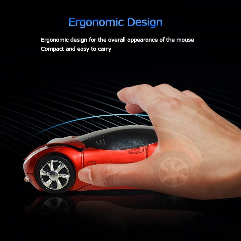 Bewinner Wired Gaming Mice, 2.4G Wireless Optical Smart Red Car‑Shaped Mouse for Laptop PC Tablet Gaming - Red image number 3