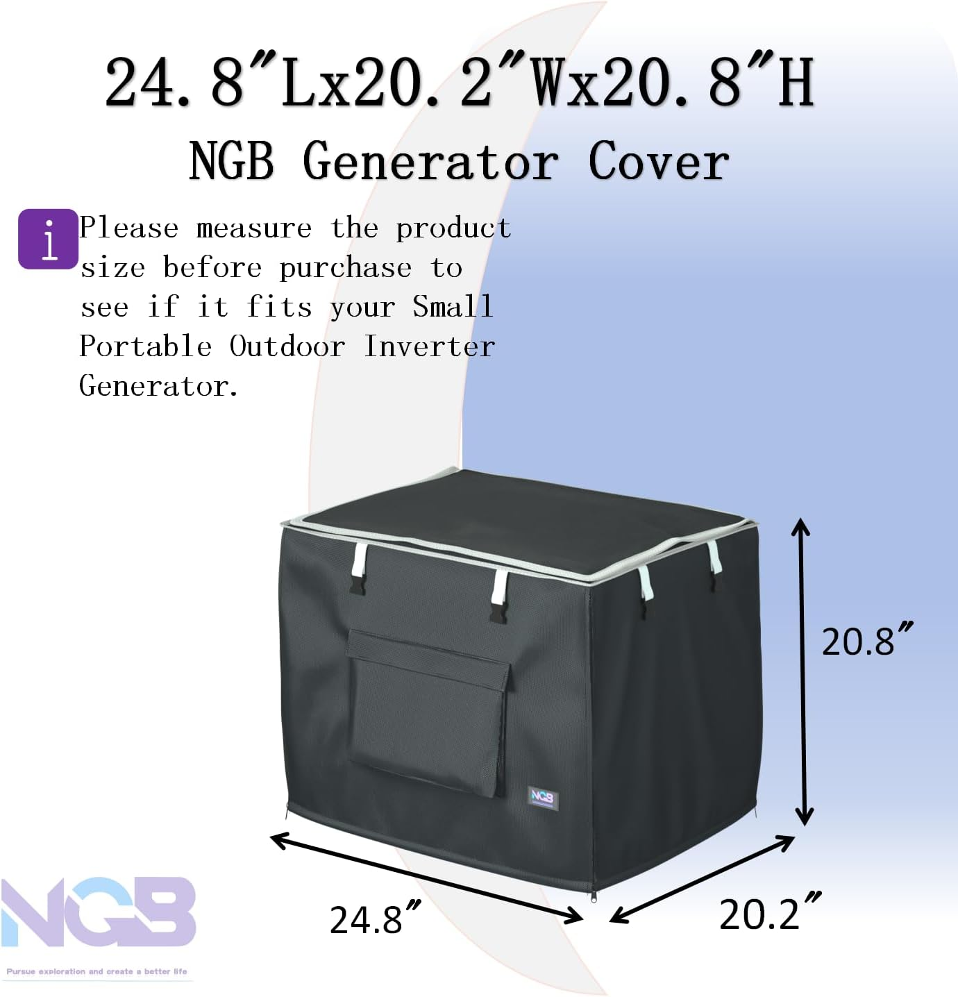 NGB Generator Cover 24.8"L X 20.2"M X 21.7"H for 3700-7250W Inverter Generators Made of 600D+210D Double Layer Heavy-Duty Waterproof Fabric with Visible Operating Window Generator Running Cover.&hellip;