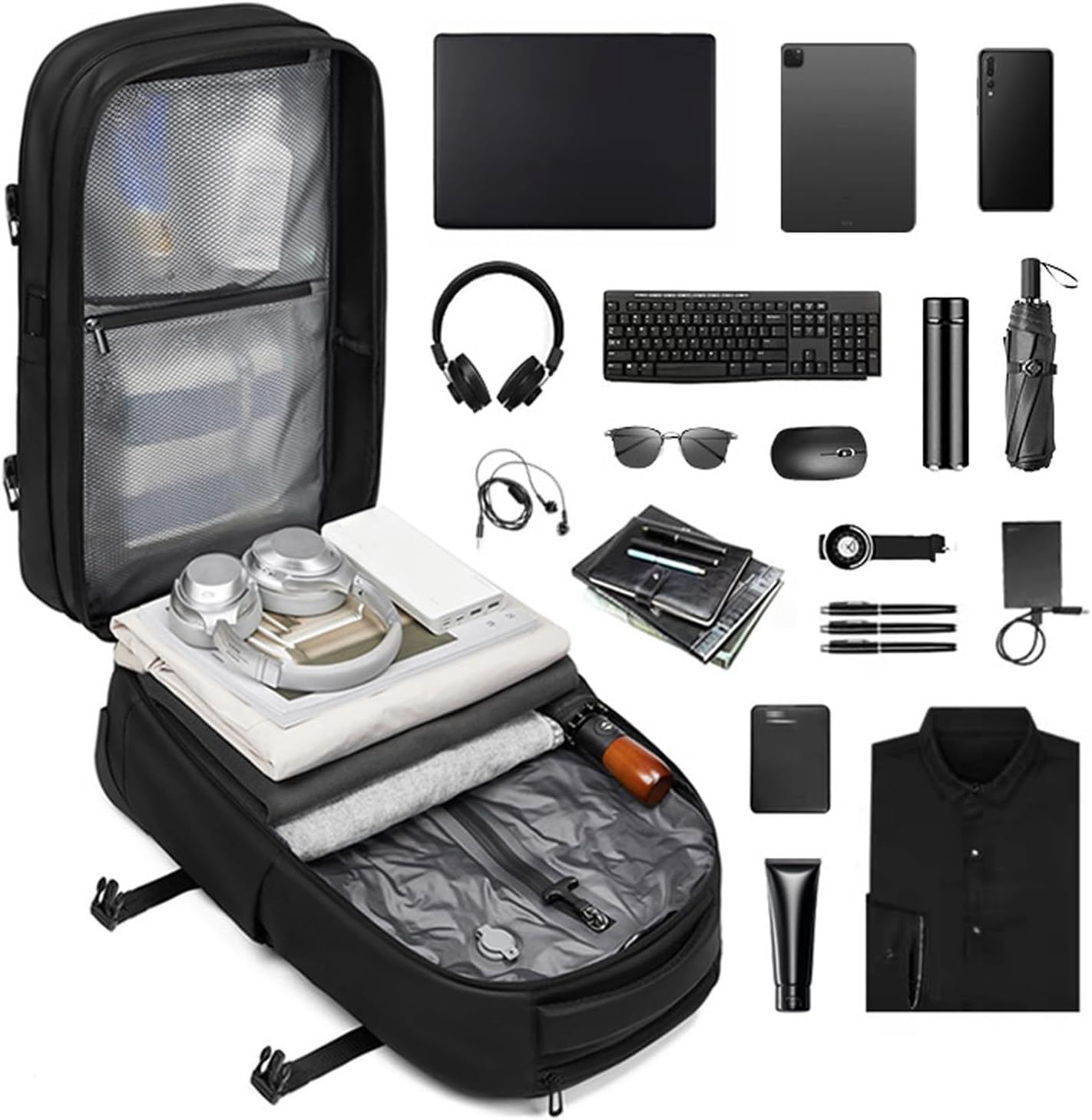 60L Large Travel Backpack with Wheels, Three-Layer Partition Design Vacuum Compression Backpack with 17 Inch Laptop Compartment & Air Pump for Men Women Adults image number 2