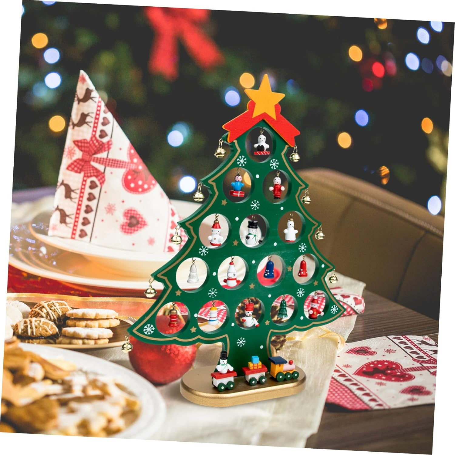 Mini Christmas Tree Foot Wooden DIY Xmas Craft Unique Festival Scene Decor Ornament Christmas Trees Lights image number 4