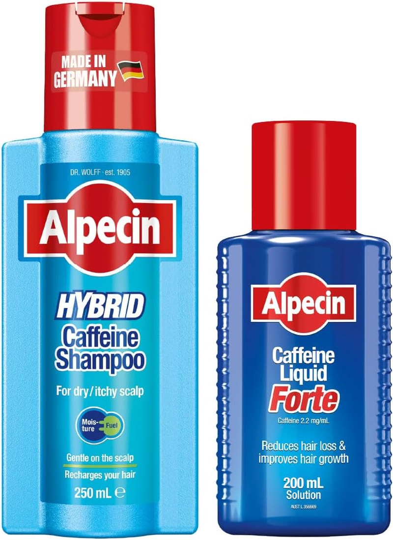 Alpecin Hair Loss Set - Alpecin Hybrid Caffeine Shampoo + Caffeine Liquid Forte 200Ml - Itchy Scalp & Hair Loss