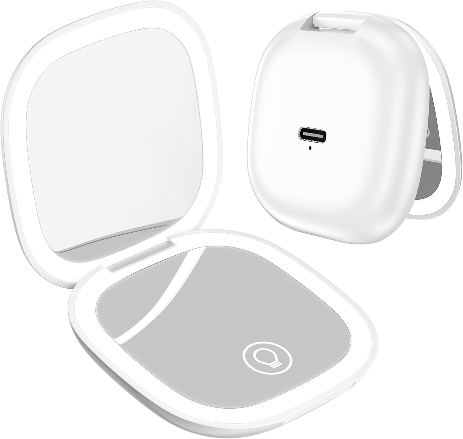 Travel Mirror 1X/10X Compact Mirror: Magnifying Makeup Mirror with 3 Colour Temperature LED, USB Rechargeable, Portable Pocket Mirror Magnetic Folding, Small Handheld Mirror Touch Sensor White image number 4