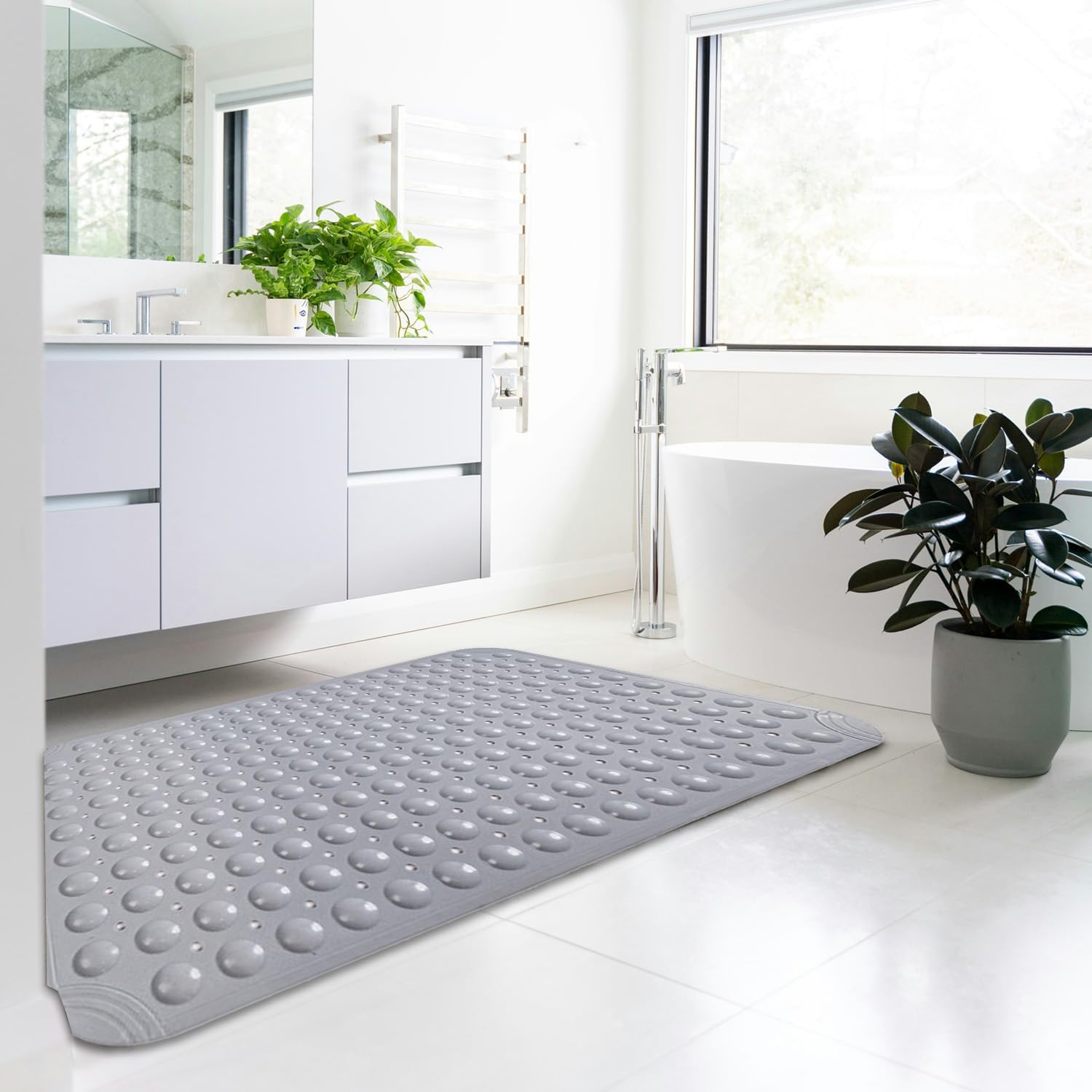 Nonslip Bathtub Mat Extra Soft TPE Bath Mat for Kids, Machine Washable Bathroom Shower Mat, Smooth/Non-Textured Tubs Only, 30L X 17W Inch (Light Grey) image number 5