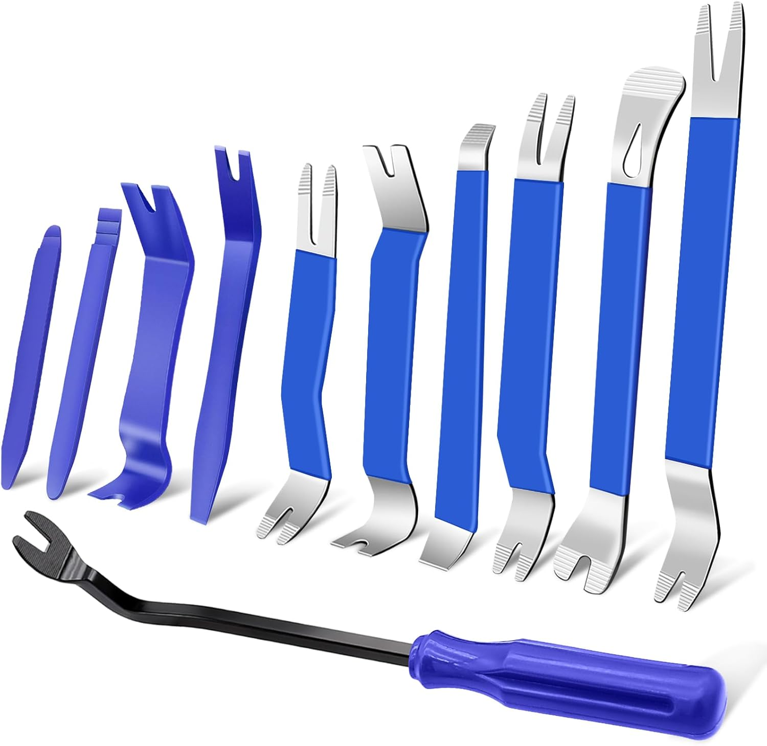 Zecirl 11 PCS Autotrim Removal Tool Kit, Metal Pry Tool Auto Fastener Remover Pry Bar Set Trim Remover Kits for Vehicle Door Panel, Audio Radio Panel, Dashboard Repair Kit