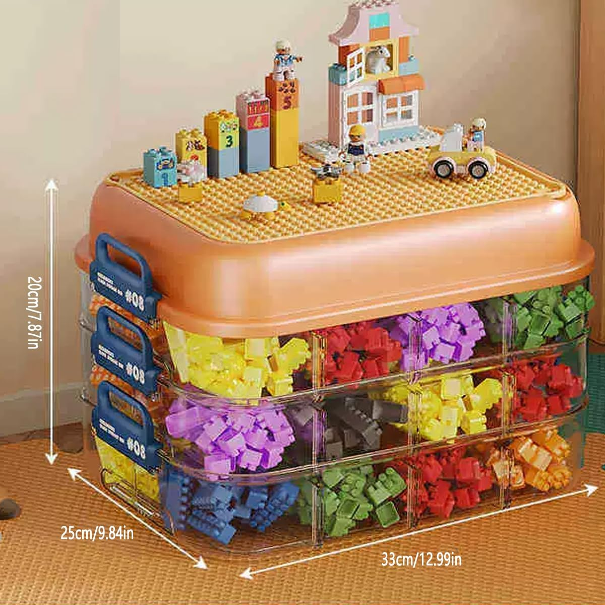 AIMALL Multi-Compartment Toy Storage Box with Small Parts Classification, Building Blocks Storage Box, Sorting Organizer with Large Capacity for Kids - Orange, Green - Orange image number 4