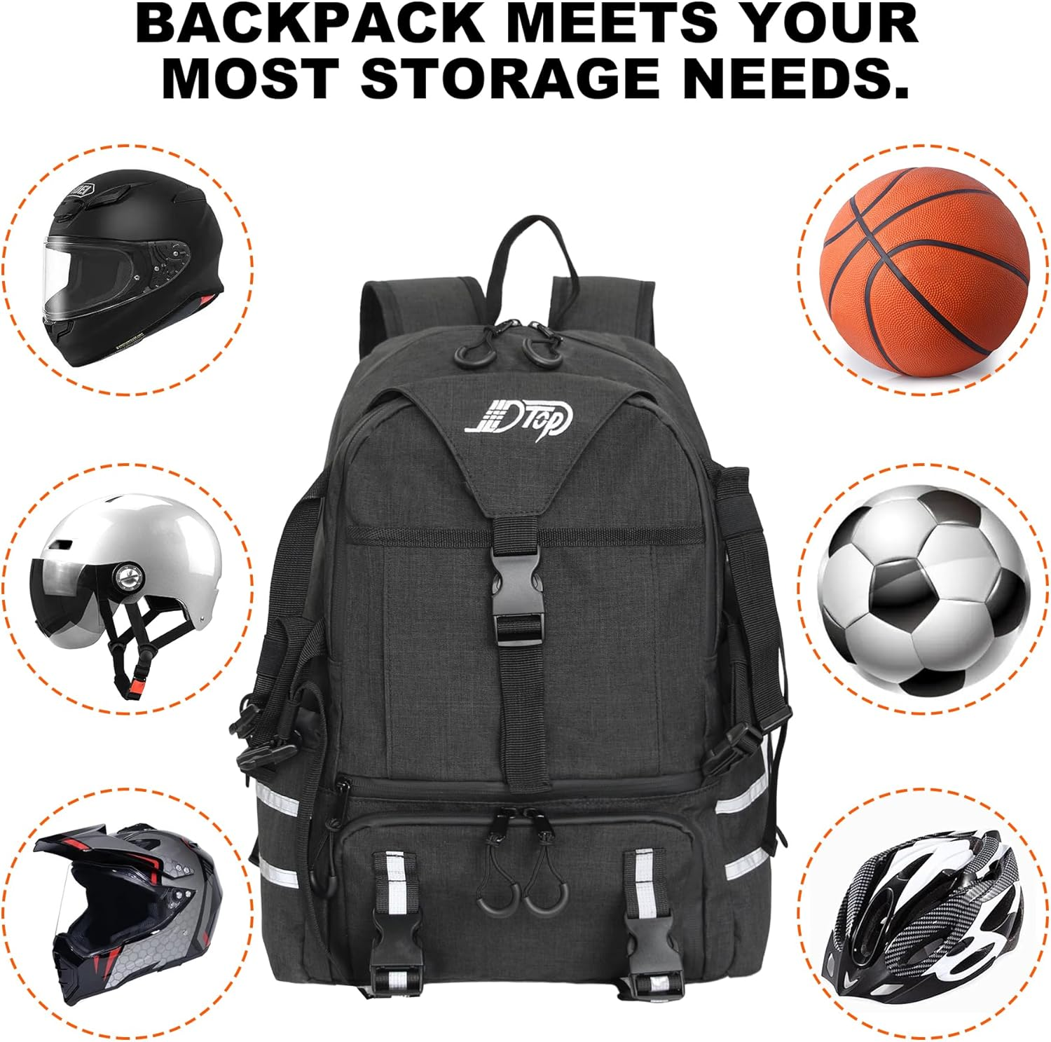 Helmet Backpack for Motorcycle Cycling, Large Capacity Waterproof Helmet Holder, Reflective Motorcycle Backpack，Helmet Storage Bag Hiking Backpack