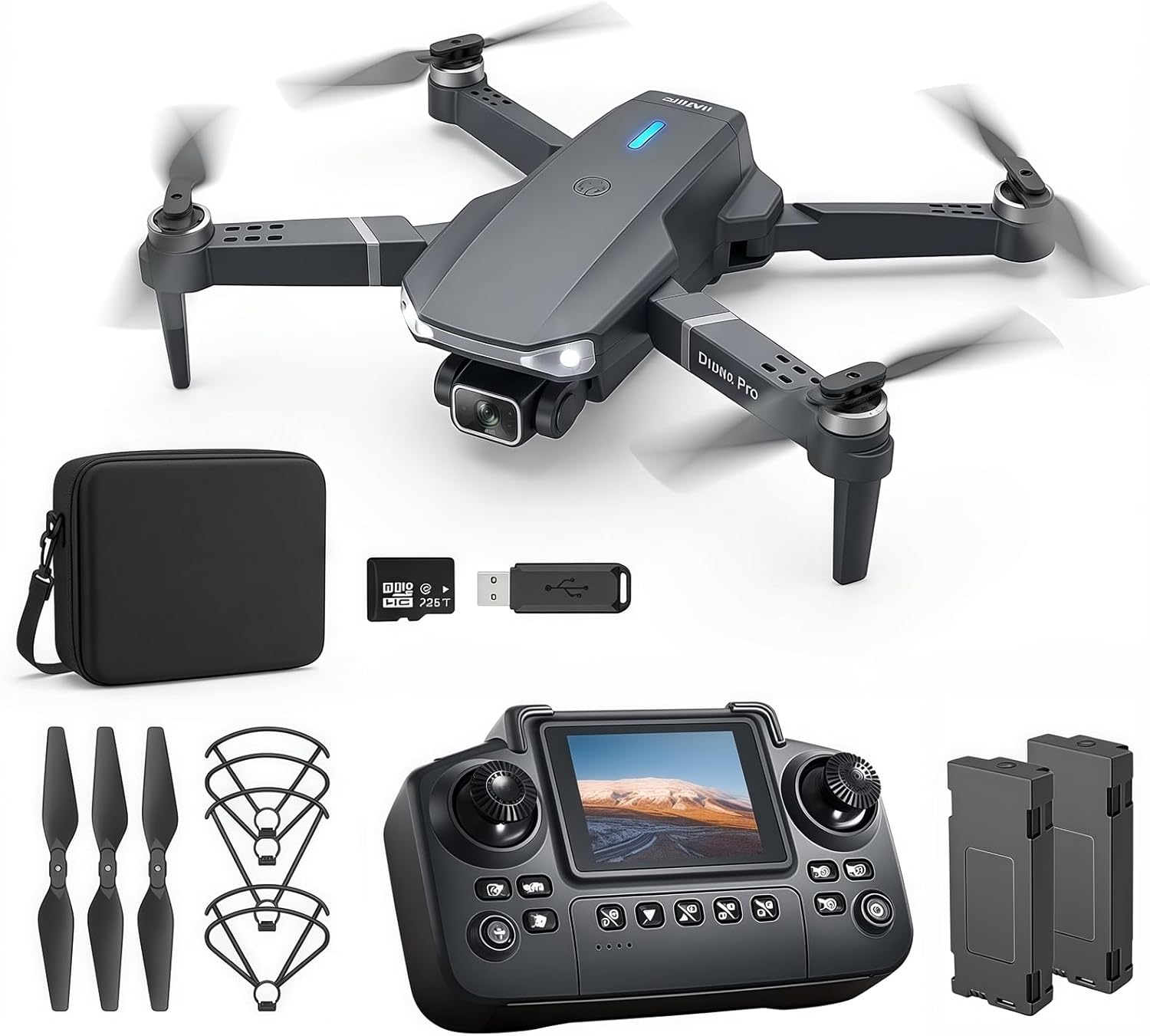 Elecci E88 Drone with Screen Controller with SD Card, Foldable Mini Drone for Beginners, 2 Batteries, 360&deg; Flips Waypoint Fly, Active Obstacle Avoidance, One Key Take Off/Landing. (2 Batteries - Black