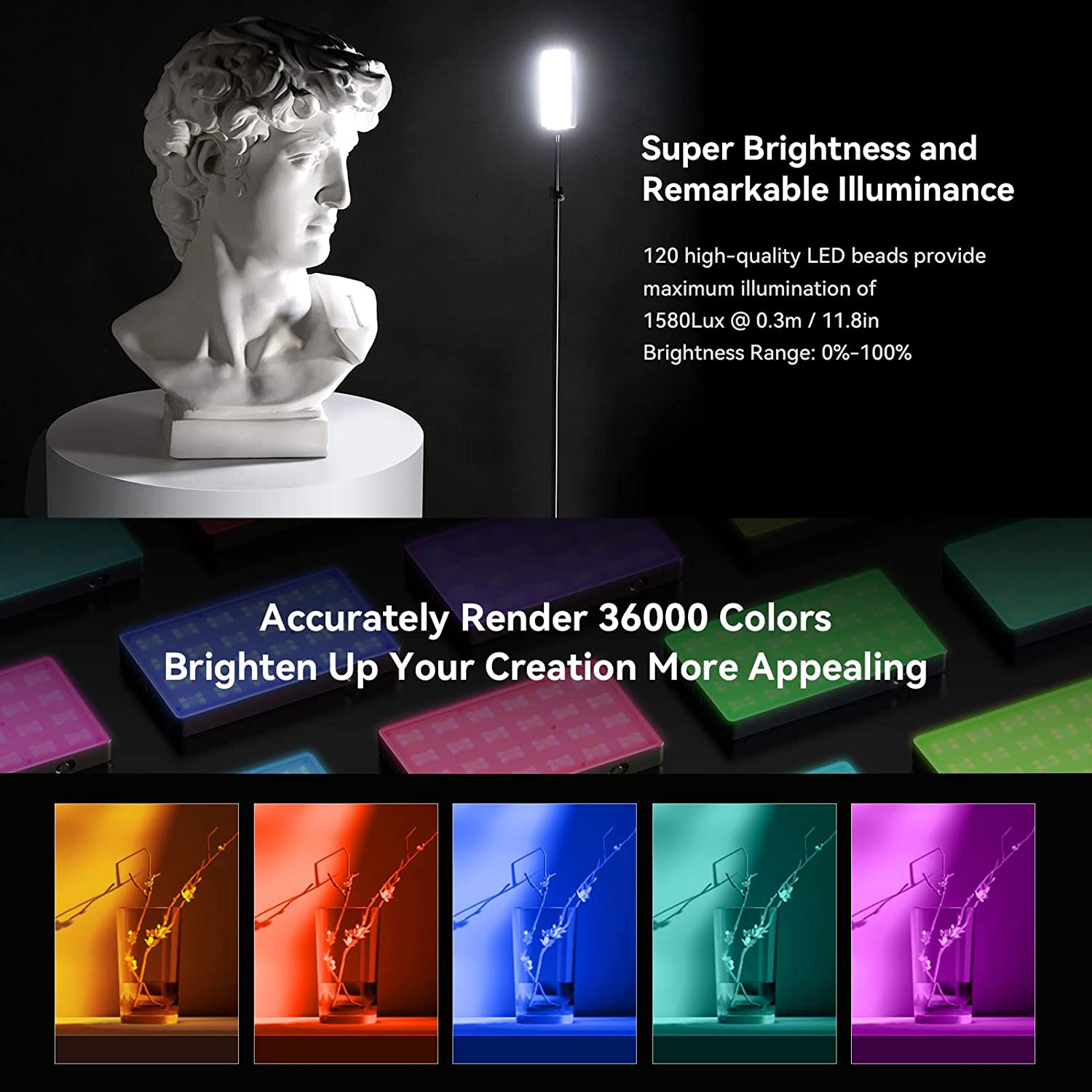 Smallrig RM120 RGB Video Light Portable on Camera,5000Mah Long Battery Life,Professional Video Conference Lighting 2500K-8500K 98+ CRI Full Color LED Light Panel for Tiktok,Photography - 3808 image number 3