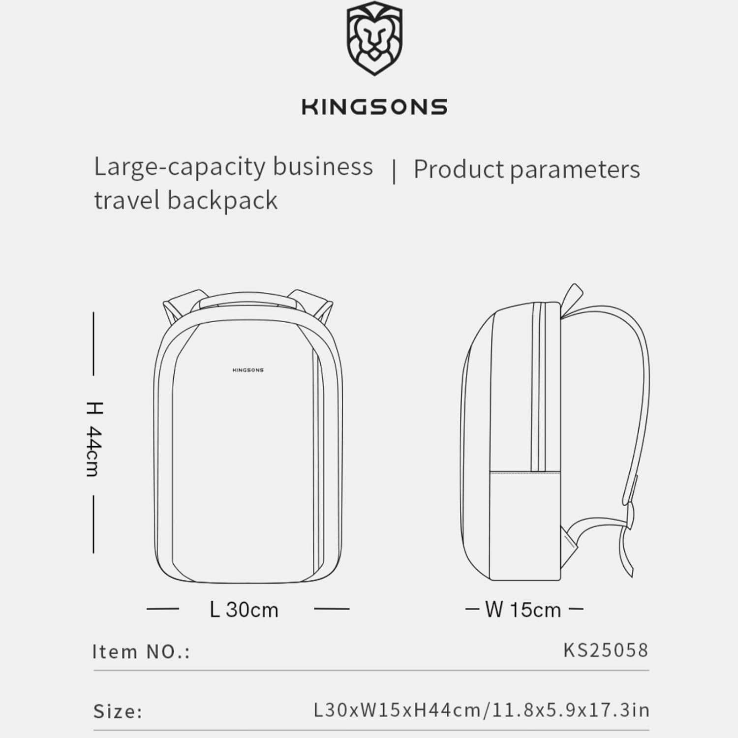 KINGSONS Water-Proof Business Laptop Backpack Luxury and Elegance Men'S Backpack Large-Capacity Modern Rucksack Bags for Men for School Travel Work Fits 15.6 Inch Laptop image number 4