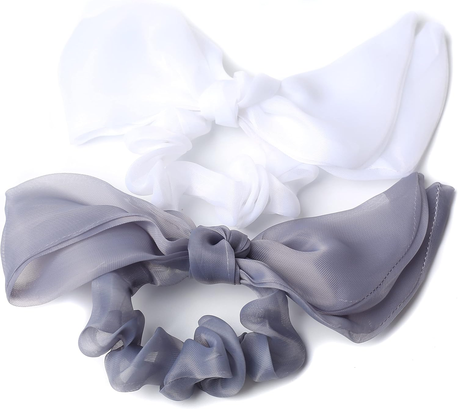 Qingoo Organza Rabbit Ears Elastic Hair Band Ponytail Holder Suitable for Everyday Use Travel Party (White) - Grey image number 3