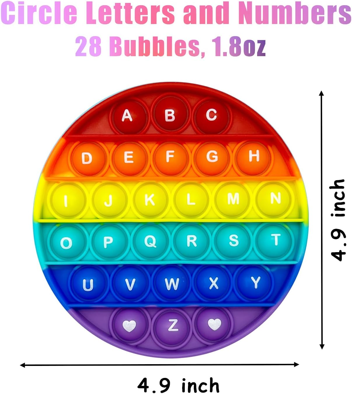 Rainbow Circle Shaped Pop Bubble Fidget Toy with Letters and Numbers, Xmas Gift Sensory Toy with Alphabets Kids Birthday Party Classroom Prize Stress Reliever image number 3