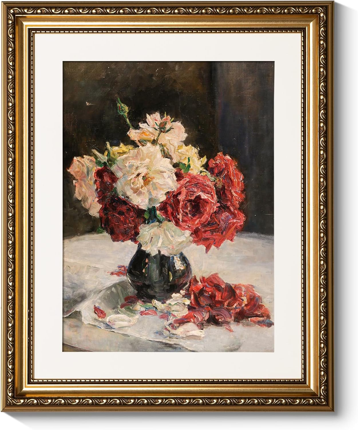 ARPEOTCY Vintage Gold Framed Wall Art Decor, 11X14 Inch Vase Still Life Painting Artwork, Classical Canvas Wall Art for Living Room Bedroom, Antique Farmhouse Kitchen Decor